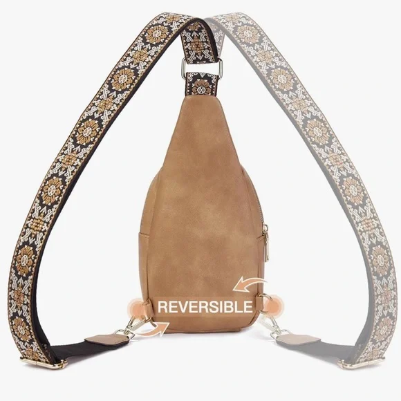 Telena Tan Sling Crossbody Handbag Adjustable Strap Vegan Leather Fanny Pack - Picture 10 of 12